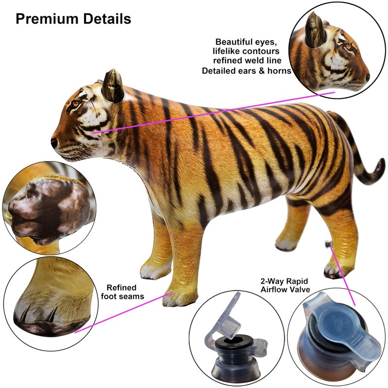Jet Creations 40" Long Inflatable Tiger Toy, Orange-Yellow with Black Stripes, Realistic Jungle Animal Figure, Home Decor, Photo Prop, Thanksgiving Christmas Winter,Wildlife Safari Theme, 1 pc - Image 3
